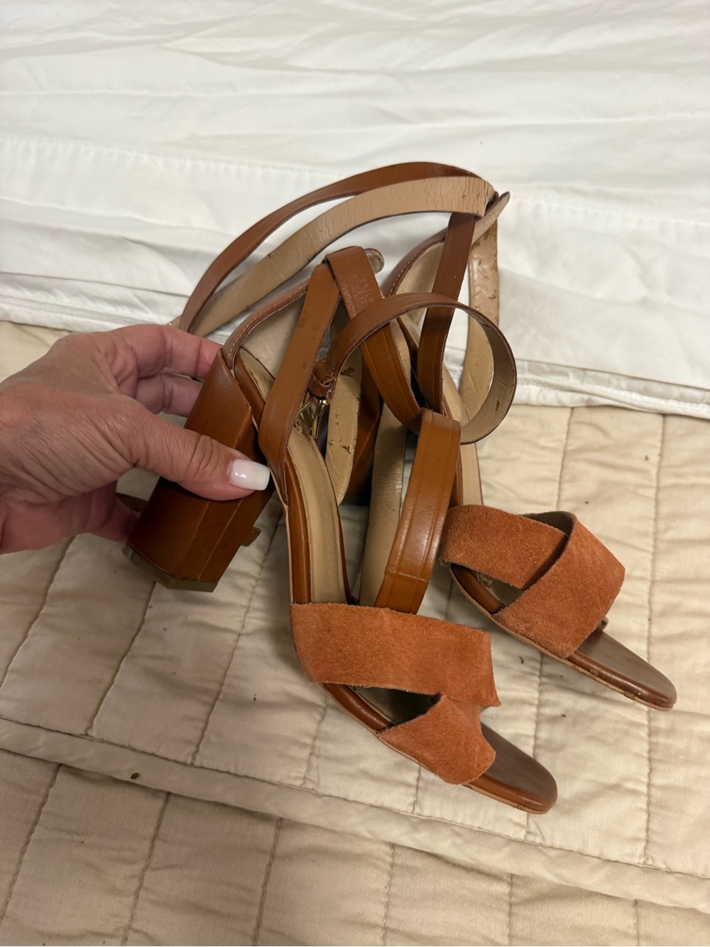 Women’s Brown Suede Block Heel Sandals - Tan / Brown